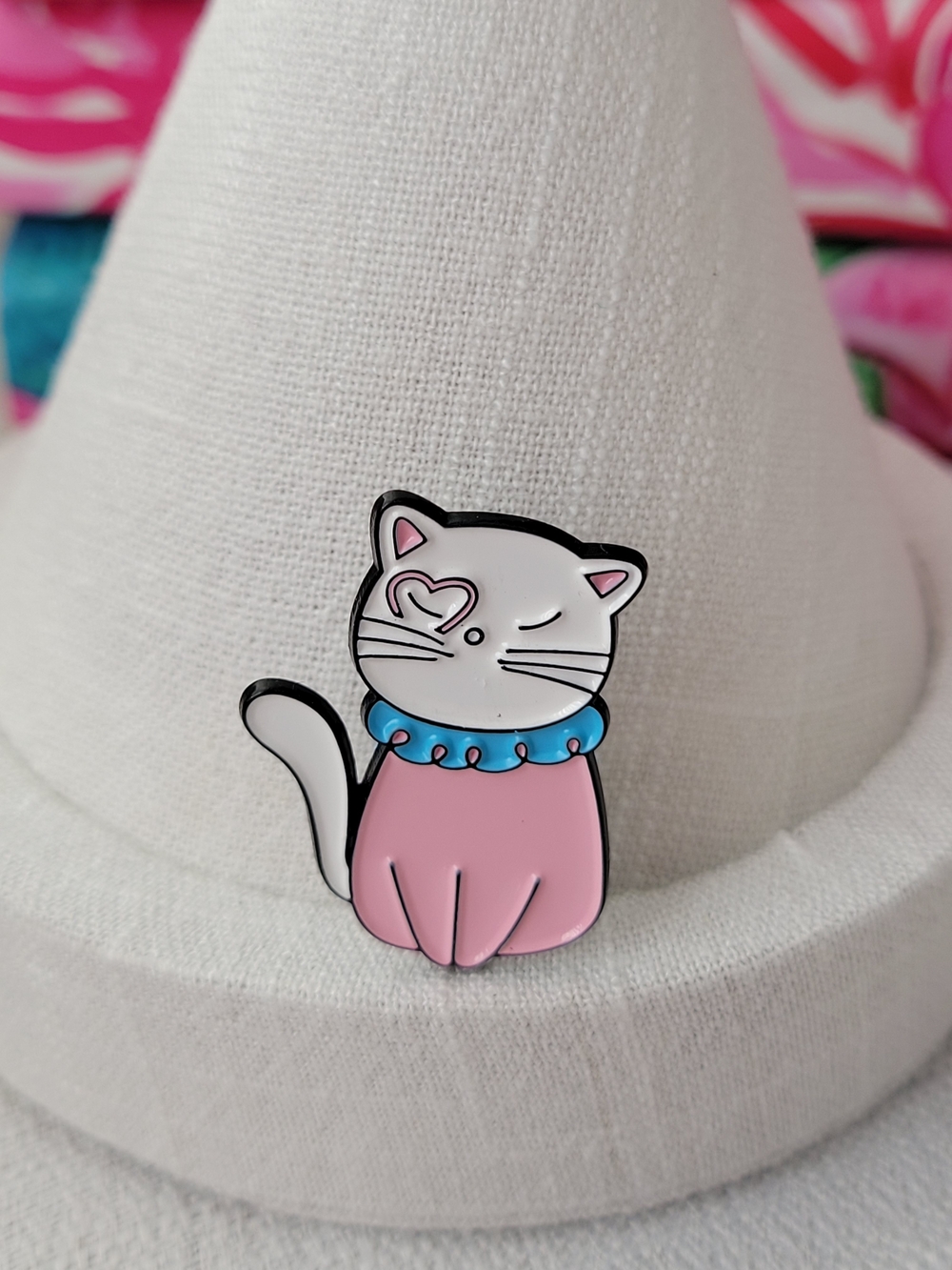 Cute Pink & White Cat Enamel Pin